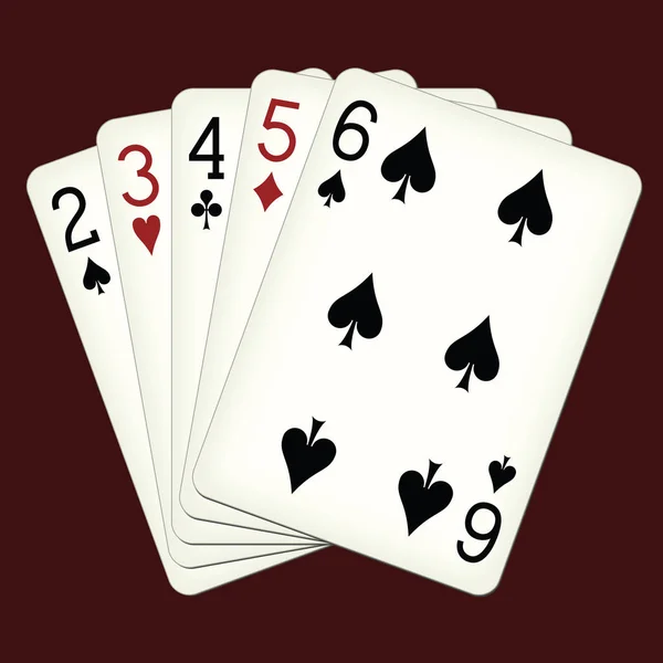 Diretamente de Dois a Seis - ilustração vetorial de cartas de baralho — Vetor de Stock