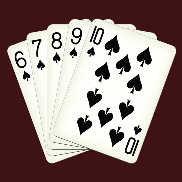 Straight Flush of Spades od šesti do deseti - hrací karty vektorové ilustrace — Stockový vektor