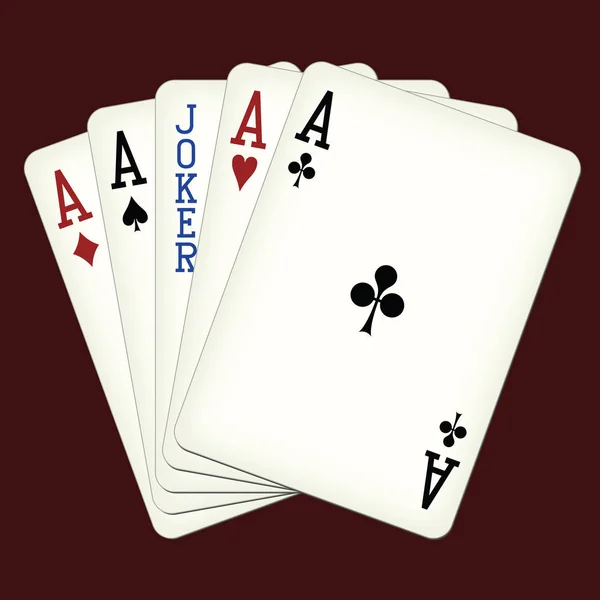 Five of a Kind - Aces and Joker - illustrazione vettoriale delle carte da gioco — Vettoriale Stock