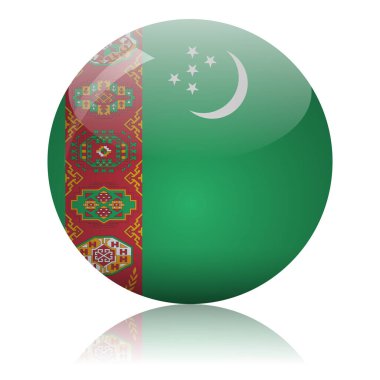Açık ayna yüzey vektör illüstrasyonunda Türkmenistan bayrak cam topu