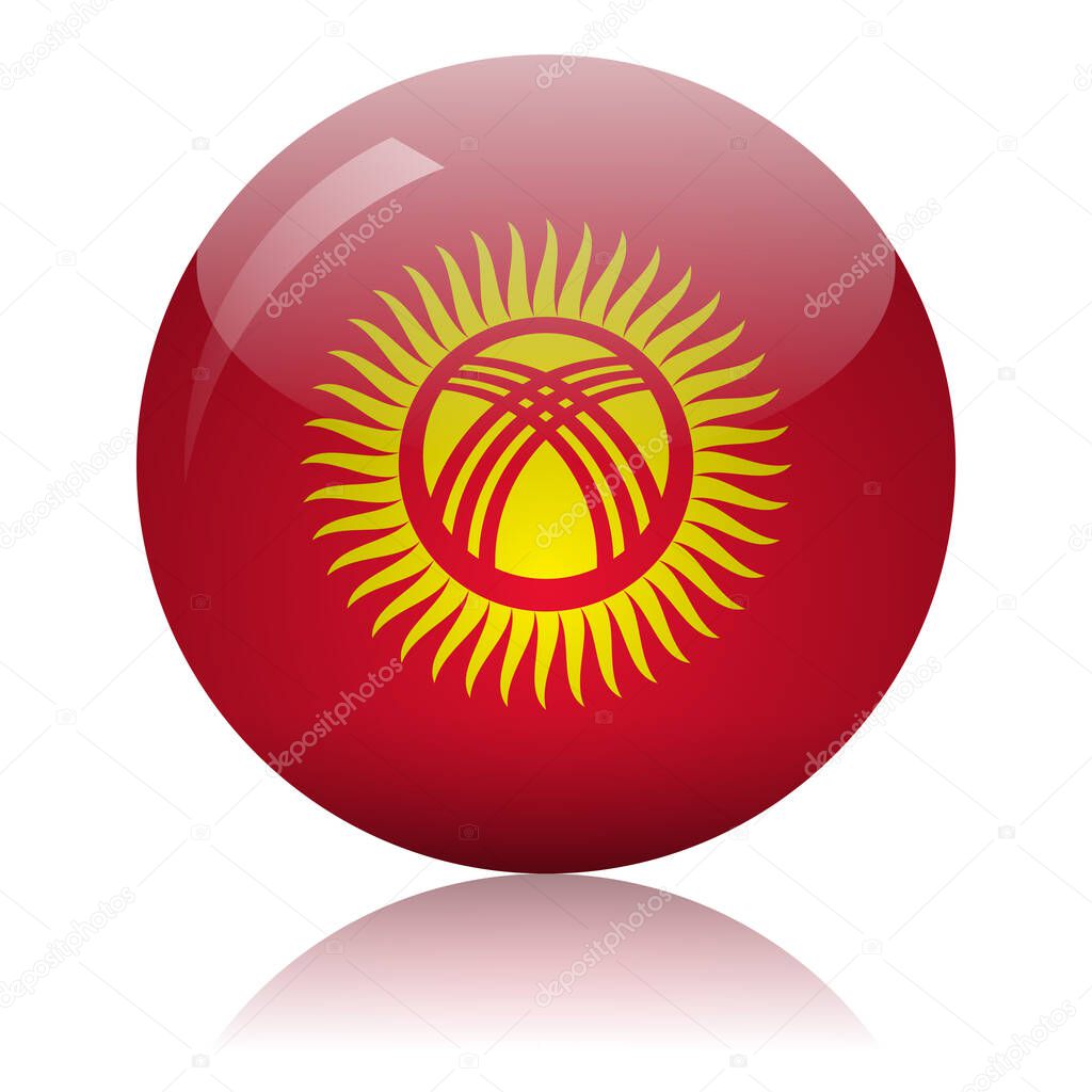 Kyrgyzstan flag glass ball on light mirror surface vector illustration