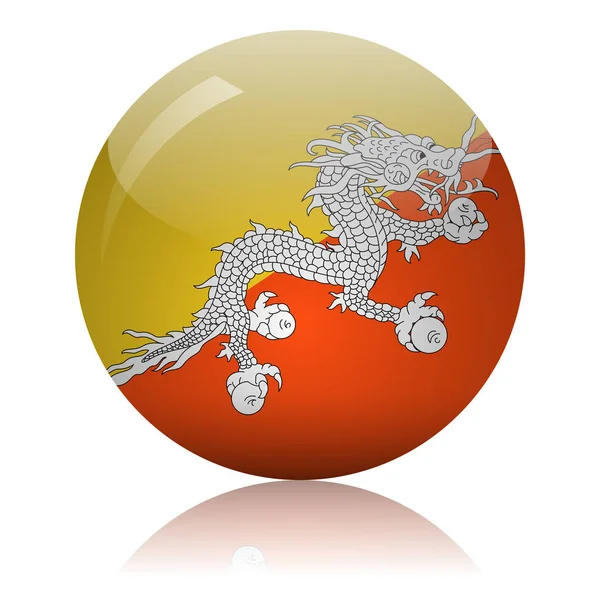 Boule Verre Drapeau Bhoutanais Sur Surface Miroir Lumineux Illustration Vectorielle — Image vectorielle
