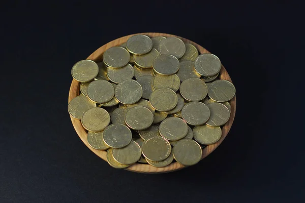 Monedas Efectivo Plato Materiales Naturales — Foto de Stock