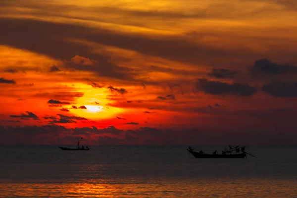 Sun Falling Two Boats Fishing — Stock Photo, Image