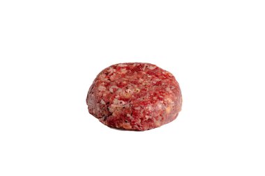 raw beef burger patty isolated on white background