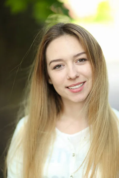 Portrait Young Woman Wearing White Blouse Concept European Beauty People — Stock Photo, Image