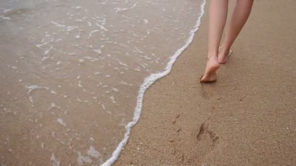 Slow motion vertaler meisje ontspannen aan zee — Stockvideo