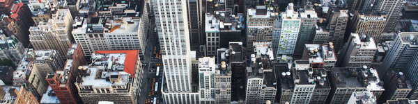 Banner for heading of New York top view cityscape with skyscrapers. Concept of blog heading for American websites.