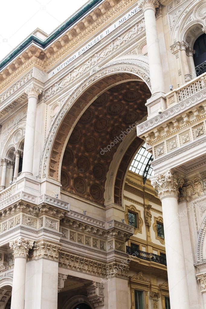 Arch entrance of Galleria Vittorio Emanuele II in Milan.