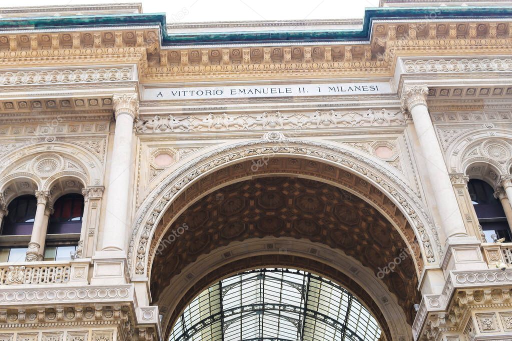 Amazing entrance of Galleria Vittorio Emanuele II in Milan.