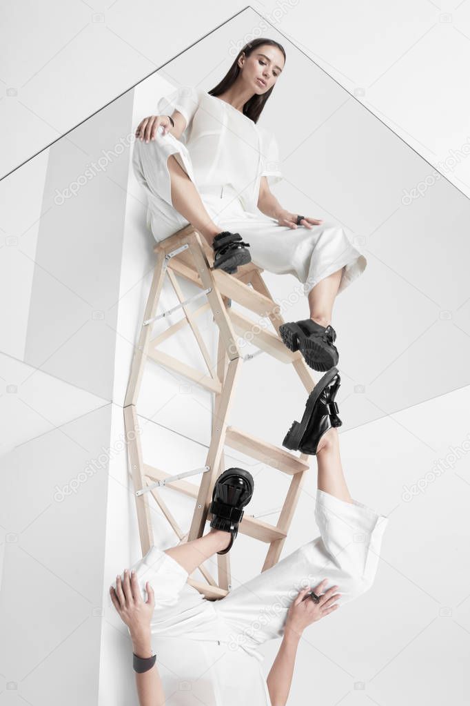 Woman in mirror upside down