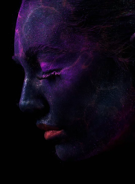 Face of woman with violet paint — Stock Photo, Image