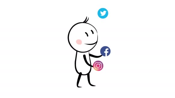 Malabarista con iconos de redes sociales animación editorial — Vídeo de stock