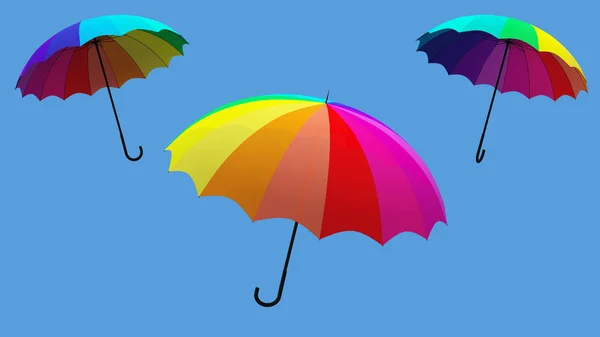 Mavi Gökyüzü Arka Plan Illüstrasyon Renkli Şemsiyeler Rotasyon Render — Stok fotoğraf