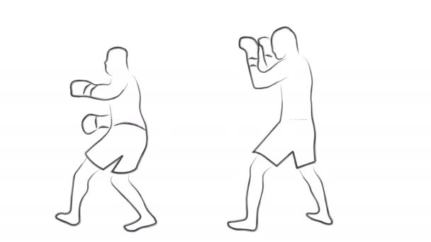 Luchadores kickboxing lucha contra la animación de dibujos animados de tinta — Vídeo de stock