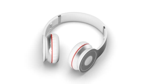 Fones de ouvido brancos em branco 3d renderizar vista isométrica — Vídeo de Stock