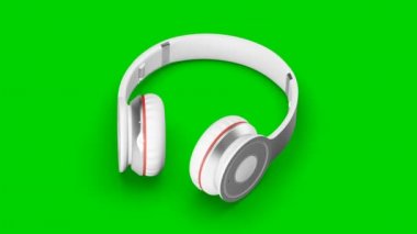 Beyaz kulaklık yeşil ekran 3d render izometrik