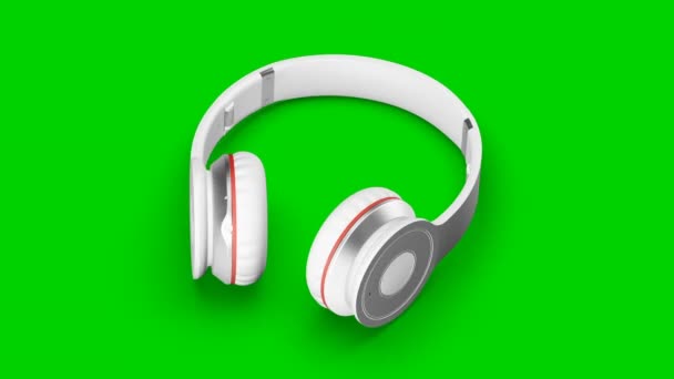 Auriculares blancos pantalla verde 3d renderizar isométrico — Vídeos de Stock