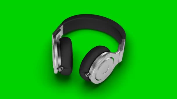 Zwarte koptelefoon op groen 3d render isometrische weergave — Stockvideo