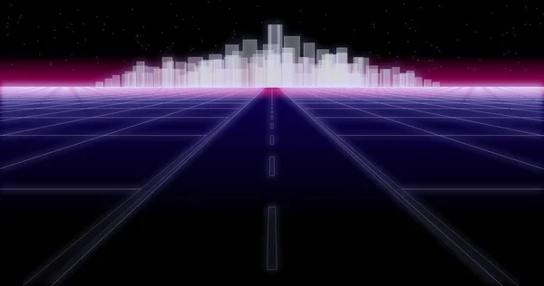 Night city road 80 Retro Background 3d render — Stock Photo, Image