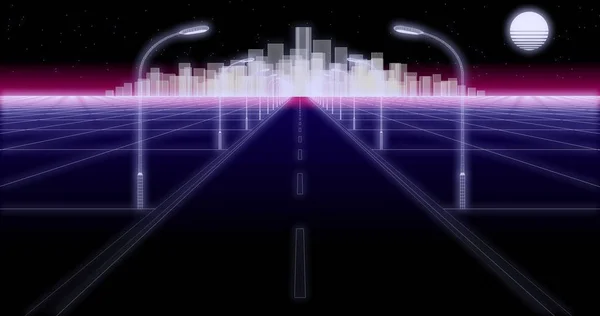 Night city road 80 Retro Background 3d render — Stock Photo, Image