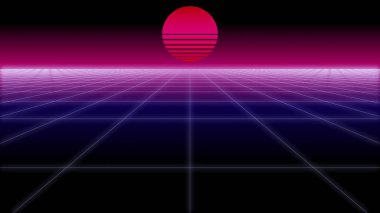 synthwave net ve Retro arka plan güneş 3d render