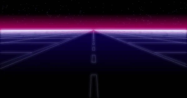 Synthwave 道路とレトロな背景の星 3 d のレンダリング — ストック写真