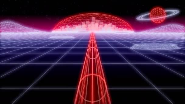 Espacio ciudad túnel synthwave fondo 3d render — Vídeos de Stock