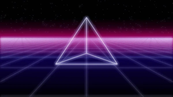 Piramida synthwave na tle Retro 3d render — Zdjęcie stockowe