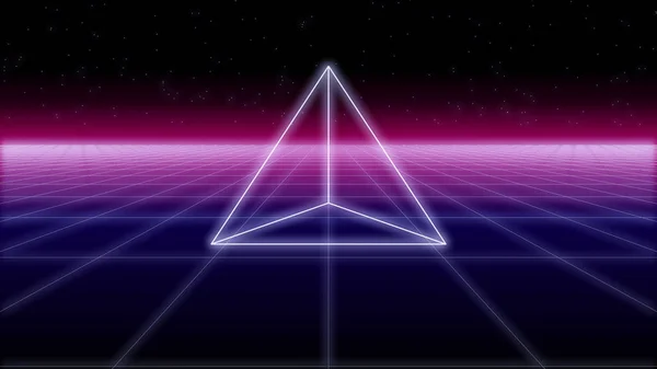 복고풍 배경 synthwave 피라미드 3d 렌더링 — 스톡 사진