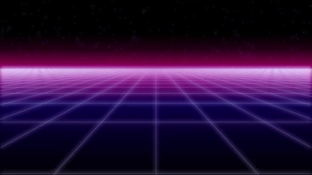 Synthwave Wireframe Net Stelle Anni Retro Futurismo Sfondo Illustrazione Rendere — Video Stock