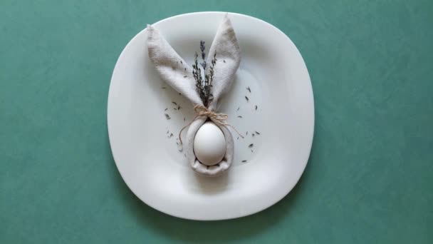 Huevo de Pascua con orejas de conejo stop motion animación — Vídeo de stock