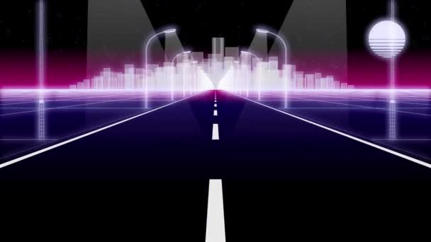 Jalan kota malam 80 Retro Background Loop 3d render — Stok Video