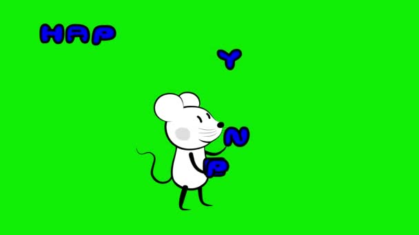 Ratón ratón malabares año nuevo signo pantalla verde — Vídeo de stock