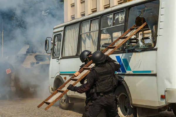 Uzhgorod Ukraine Juli 2018 Mitglieder Der Spezialeinheit Der Polizei Demonstrieren — Stockfoto