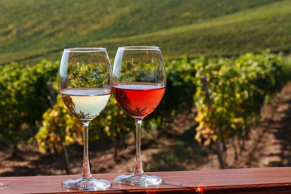 Jesienny Krajobraz Okularach Róży Tło Winnicy Wino Białe — Zdjęcie stockowe