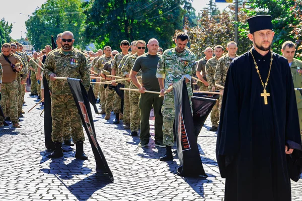 Oezjgorod Oekraïne Augustus 2020 Veteranen Van Het Oekraïense Leger Houden — Stockfoto