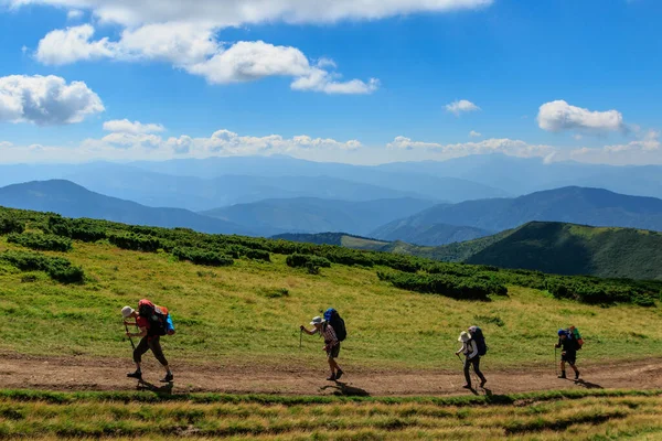 Rakhiv District Ukraine August 2020 Groups Tourists Walk Path Mountain — Stock Photo, Image