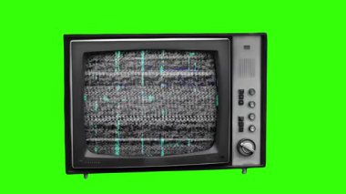 yeşil ekran (kroma anahtarı) eski eski eski CRT TV monitörü eski film veya eski teknoloji konsepti için soyut hareket örtüsü, hatalı etki animasyonu ile