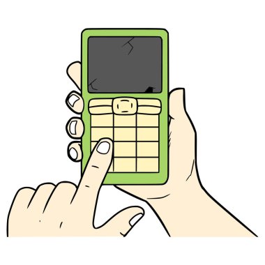 El ele tutuşan kırık cep telefonu çizimi el izole edilmiş vektör