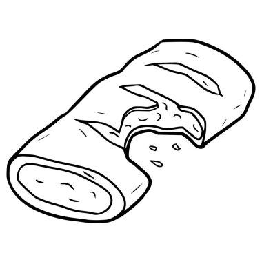 Sosisli börek ısırığı çizim ana hatları vektörü