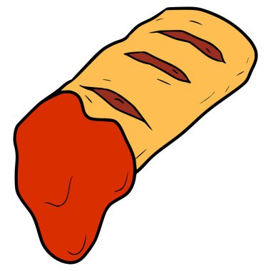 Soslu sosis rulosu. El çizimi izole vektör.