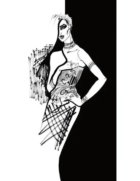Zarif Bayan. Moda illüstrasyon. moda arka plan. moda kroki.