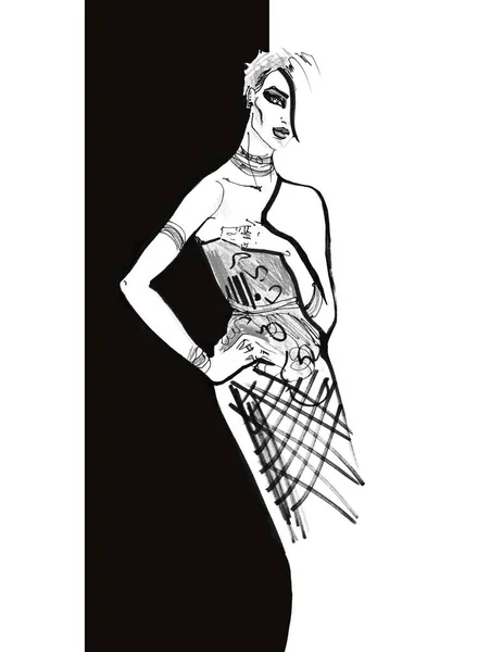 Elegante dama. Ilustración de moda. fondo de moda. boceto de moda . —  Fotos de Stock