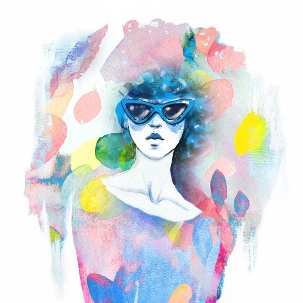 Hipster κορίτσι με τα γυαλιά ηλίου. Εικονογράφηση μόδας ζωγραφισμένη στο χέρι. τάσεις της μόδας. τάσεις της μόδας. Εικονογράφηση μόδας. — Φωτογραφία Αρχείου
