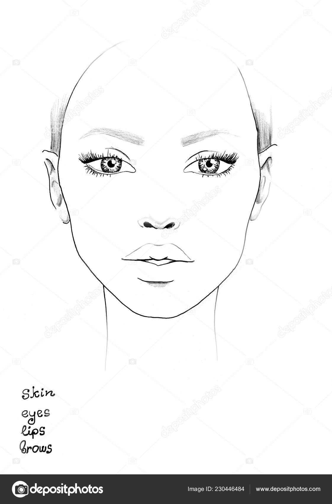 Face chart Makeup Artist Blank. Beautiful woman portrait. Face With Regard To Blank Model Sketch Template