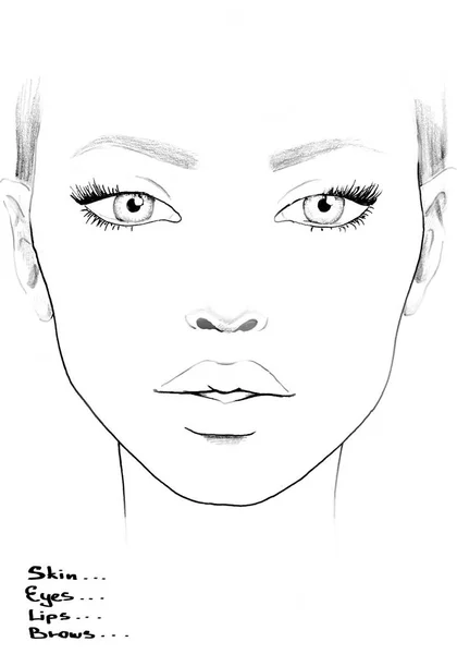 Face chart Makeup Artist Blank. Superbe portrait de femme. Face chart. Maquilleuse Blank. Modèle de modèle . — Photo