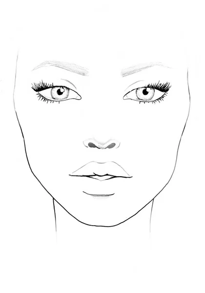 Ansikte internationell Makeup Artist tom. Vacker kvinna porträtt. Face chart. Makeup Artist tom. Mall. — Stockfoto