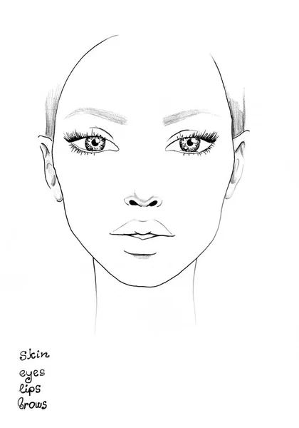 Face chart Makeup Artist Blank. Beautiful woman portrait. Face chart. Makeup Artist Blank. Template.