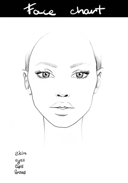 Face chart Makeup Artist Blank. Beautiful woman portrait. Face chart. Makeup Artist Blank. Template. — Stock Photo, Image